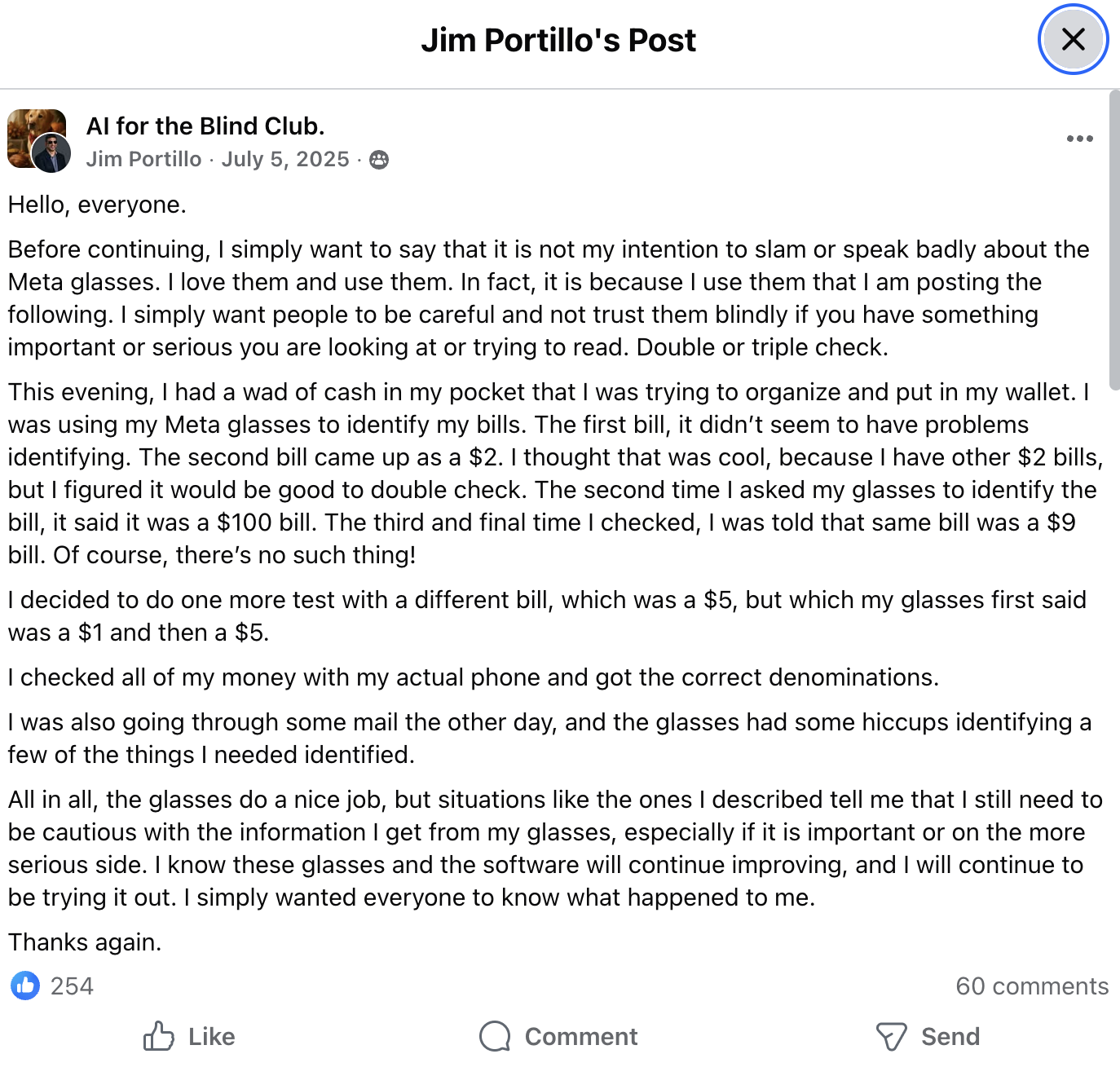 A Facebook post detailing an experience with having an AI app flag a bill as $9